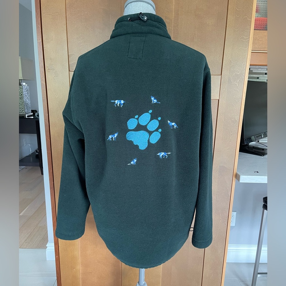 Jack Wolfskin Green Polartec Half-Zip Sweater with Embroidered Details, Size L